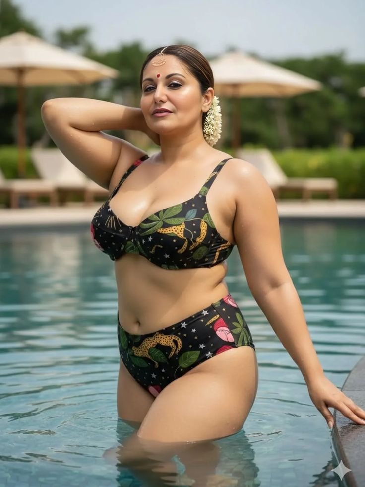 Beautiful Indian bhabhi posing in bikini by swimming pool