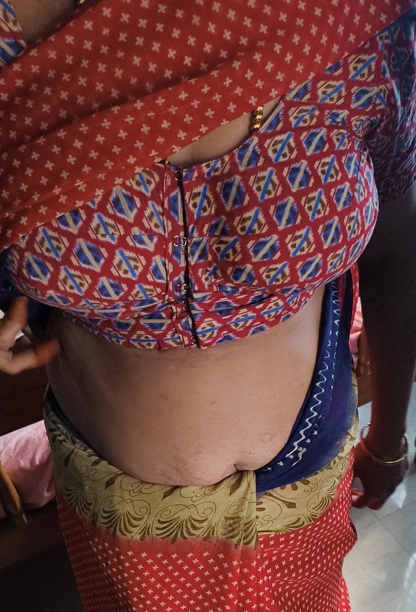 North Indian aunty in colorful blouse and saree for party positing with an attractive cocky