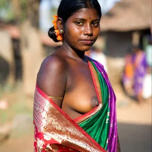 Captivating Indian woman in colorful saree outdoors