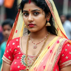 Beautiful Indian Bengali Aunty in Red Saree