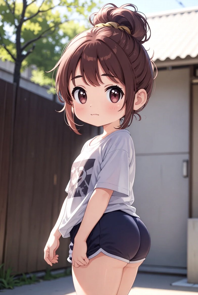 Animated girl with big ass posing playfully outdoors