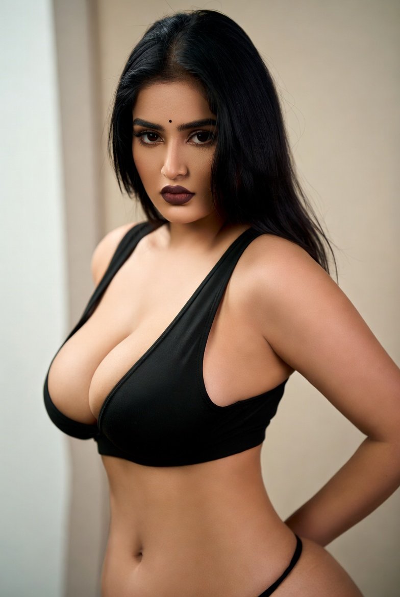 Indian woman in black bra showcasing confident sensual pose