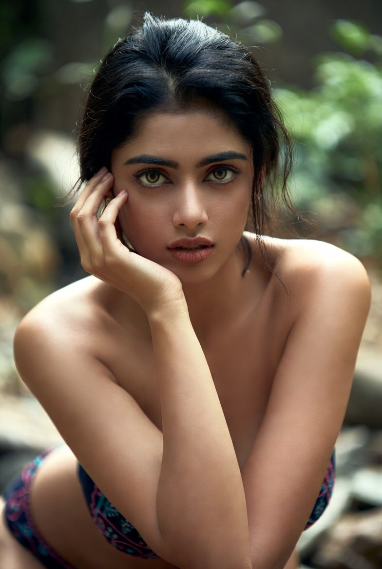 Captivating Indian woman posing outdoors in lingerie