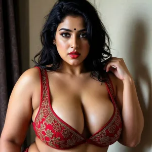 Stunning Indian bhabhi in red bra posing seductively indoors