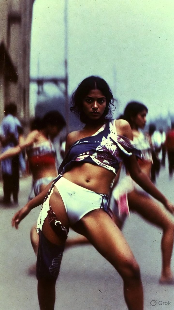 Seductive Indian woman in white panties and crop top posing outdoors