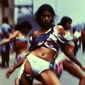 Seductive Indian woman in white panties and crop top posing outdoors