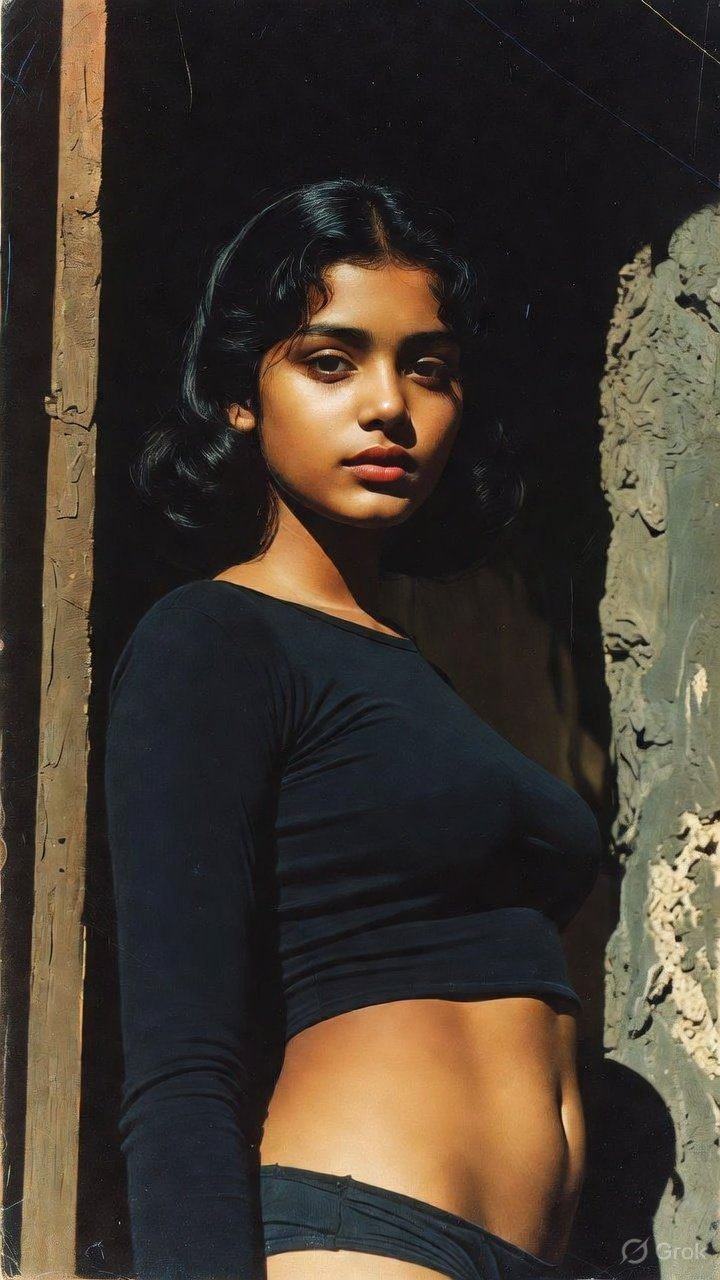 Curvy Indian bhabhi posing in black crop top